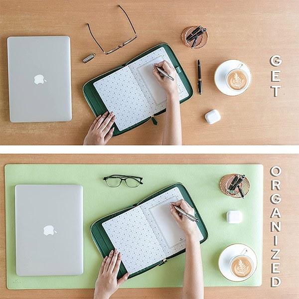 Light Green Customized Leather Desk Pad Protector, Mouse Pad, Office Pad, Computer Office Desk Mat, Non-Slip, Reversible, Dual-side Vegan Leather (Size - 35.4