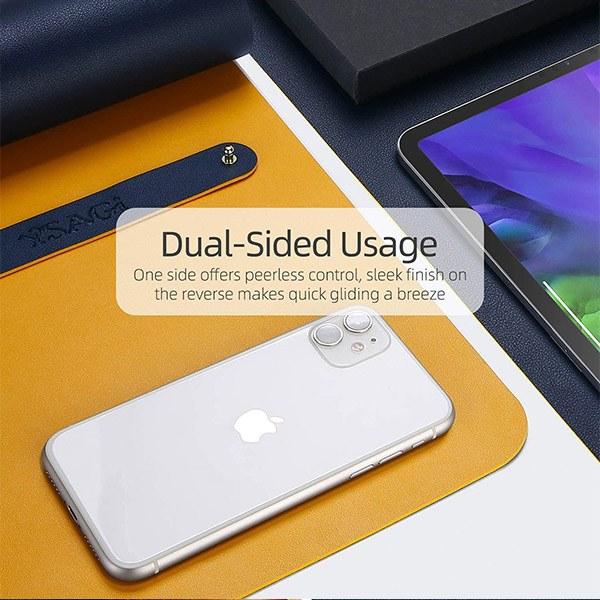 Navy Blue and Yellow Customized Dual Sided Waterproof Leather Desk Table Protector Mouse Pad Writing Mat for Office/Home/Work/Cubicle (Size - 35 x 70 cm)