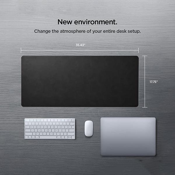Black Customized Vegan Leather Extended XXL Mouse Pad / Desk Pad, Smooth Texture (900mm x 400mm)