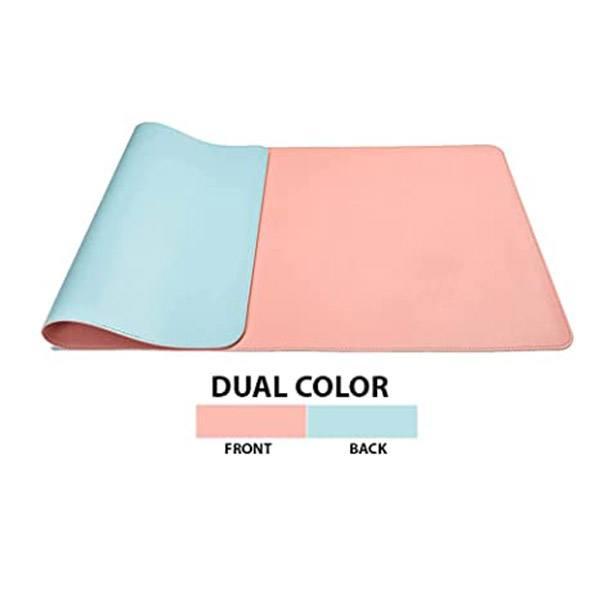 Pink and Light Blue Customized Vegan Leather Dual Color Desk Pad, Mouse Pad, Waterproof Desk Writing Pad Edges (27.6