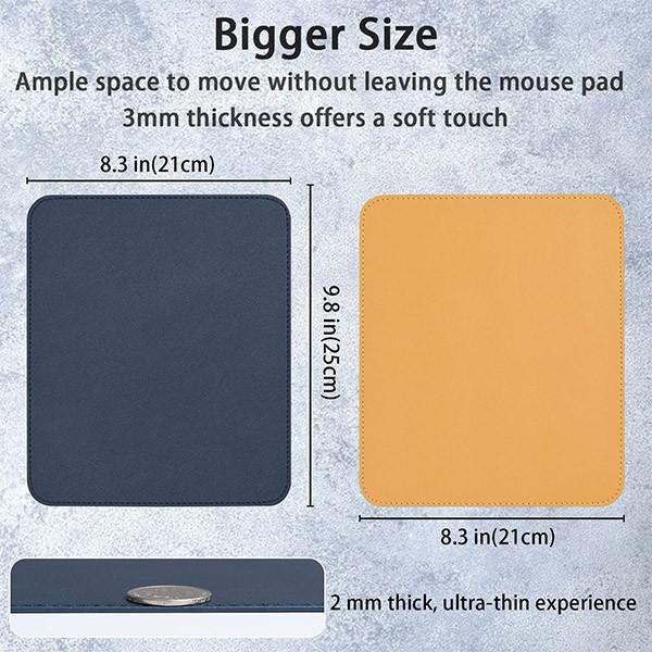 Blue and Yellow Customized Mouse Pad, Reversible Dual Color PU Vegan Leather Mouse Mat Waterproof for Wireless Computer Mouse for Office Home Working Anti Fray Edge-Stitched (Size - 25cm x 21cm)