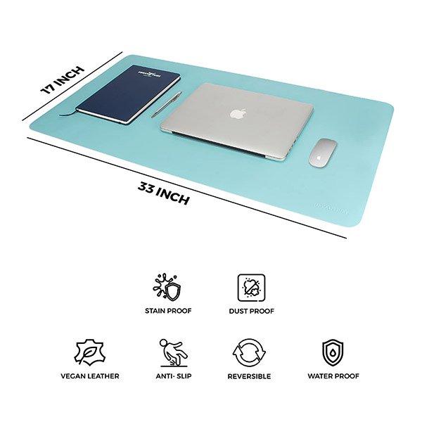 White and Sky Blue Customized Flip Desk Pad Dual Side Vegan PU Leather | Desk Mat for Gaming, Home and Office Use