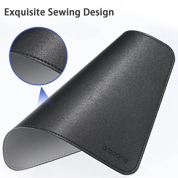 Black and Grey Customized Vegan Leather Mouse Pad, Waterproof Desk Writing Pad Edge Stitched (Size - 9.8 inch × 8.3 inch)