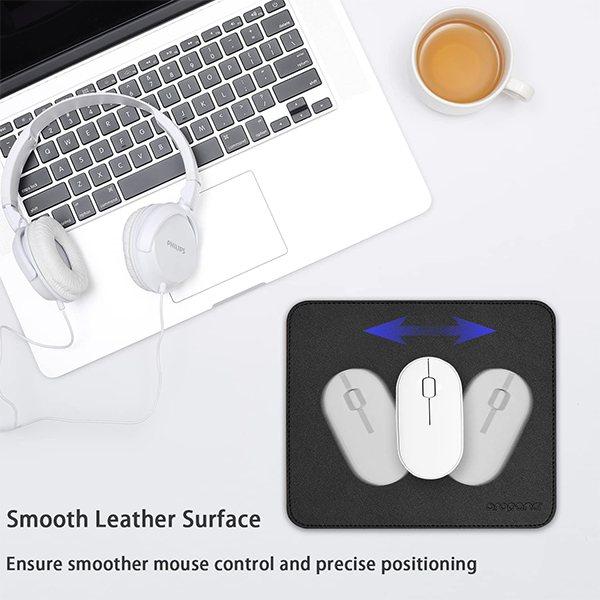 Black and Grey Customized Vegan Leather Mouse Pad, Waterproof Desk Writing Pad Edge Stitched (Size - 9.8 inch × 8.3 inch)
