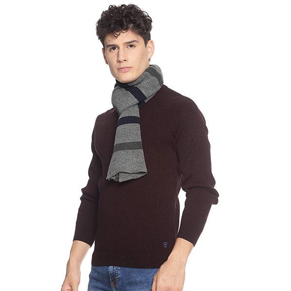 Grey Customized Woolen Winter Wear Striped Knitted Muffler