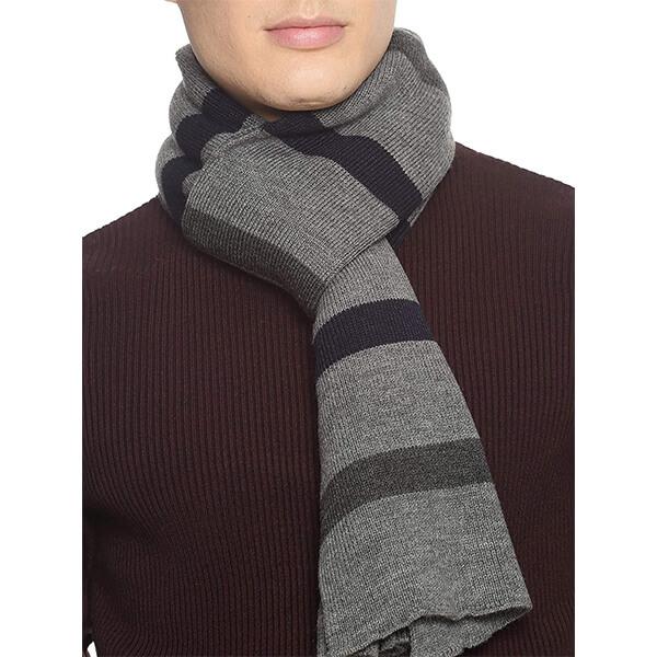 Grey Customized Woolen Winter Wear Striped Knitted Muffler