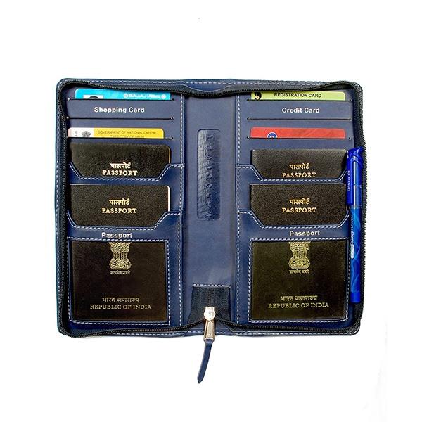Navy Blue Customized Passport Holder,3 Shopping Card,3 Credit Card, 2 Currency Pocket
