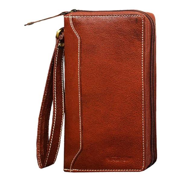 Brown Customized Pure Leather Women Wallet Passport Holder Credit Card Holder