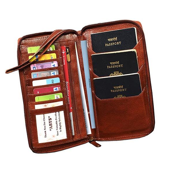 Brown Customized Pure Leather Women Wallet Passport Holder Credit Card Holder