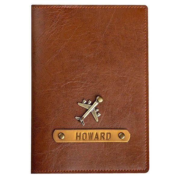 Brown Customized Leather Unisex Passport Cover