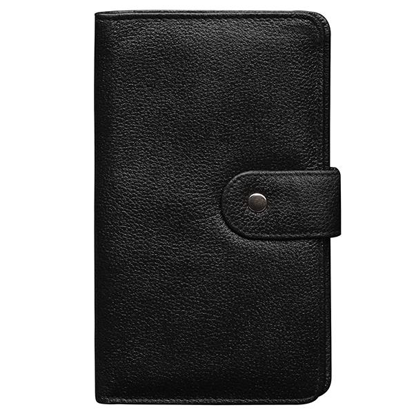 Black Customized Leather Women Clutch Travel Wallet with Button Closure