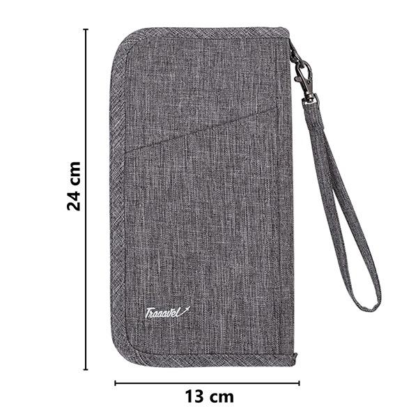 Grey Customized Fabric Passport Wallet Organizer Pouch with Removable Strap