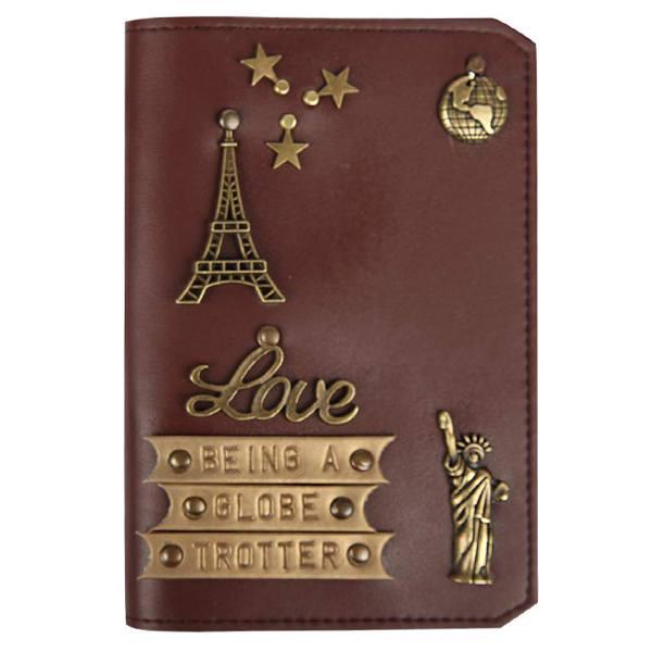 Brown Customized Unisex Passport Cover (Globe Trotter Quote)