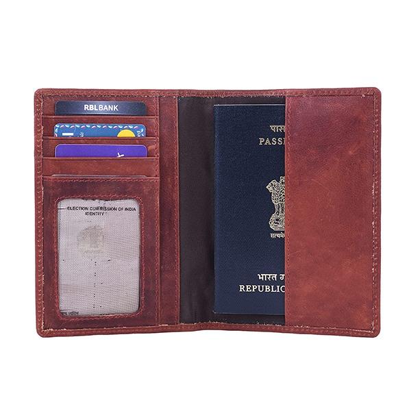 Hunter Brown Customized Genuine Leather Passport Holder Cover Case RFID Blocking Travel Wallet