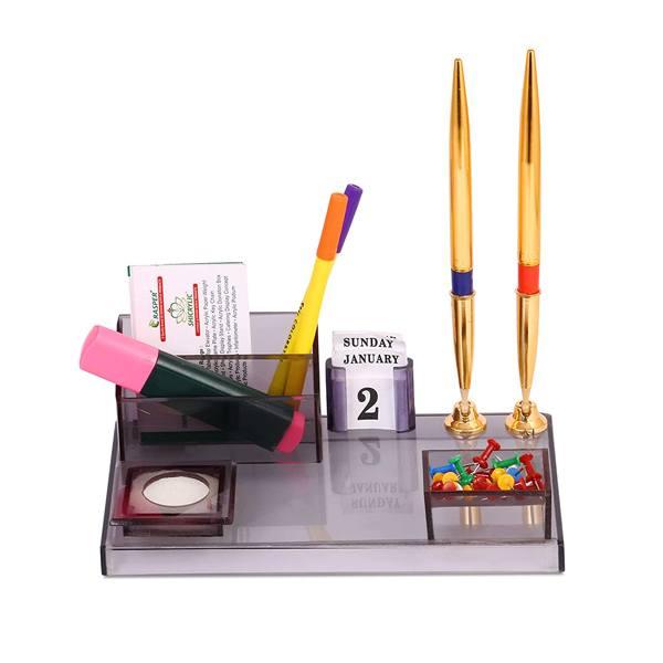 Smoke Black Customized Pen Stand with Visiting Card Holder Stand Desk Organiser, Stylish Acrylic Pen Stand, Pen Pencil Holder