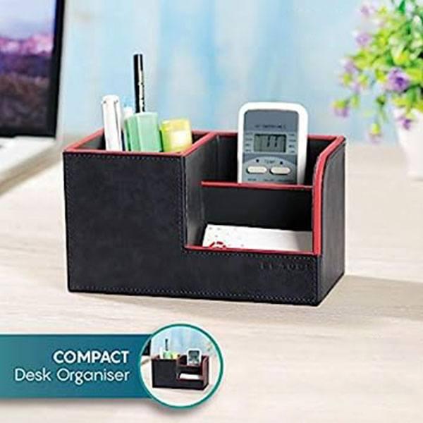 Blue Customized Compact Desk Organiser Faux Leather Rectangular Stylish Design Use for Storage | Home | Office | Kitchen | Make Up | Card | Mobile | Stationary | Desk Supplies