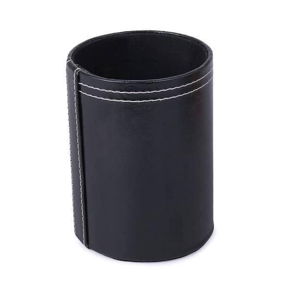 Black Customized Leather Pen Holder For Office Table Stylish Round Pen Pencil Holder Desk Organizer (3x3x4 Inches)