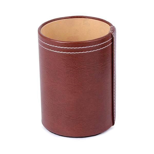Brown Customized Leather Pen Holder For Office Table Stylish Round Pen Pencil Holder Desk Organizer Multipurpose Pen Stand Holder (3x3x4 Inches)
