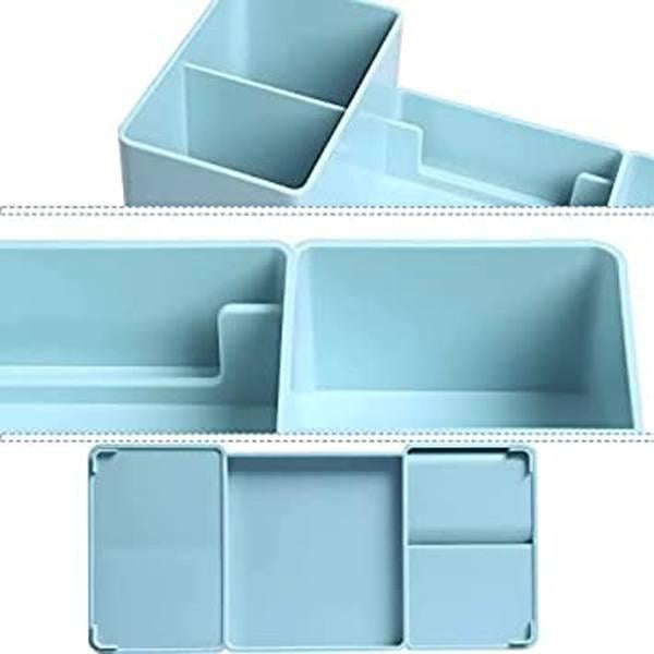 Blue Customized Plastic Desk Organizer I Desktop Organizer With Pencil Holders, Sticky Note Tray, Paperclip Storage I Multi-Functional Office Table Accessories (6 Compartments)