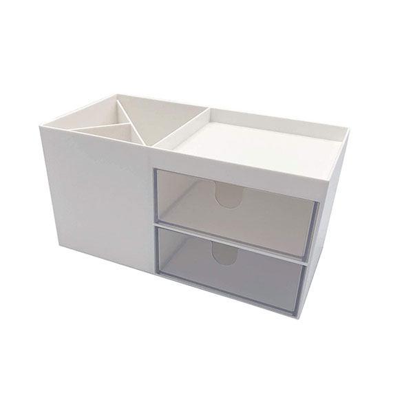 White Customized Multifunction Desk Organiser For Study Table, Makeup Storage Box Organizer With Drawers, Stationary Stand For Pen Pencil Holder