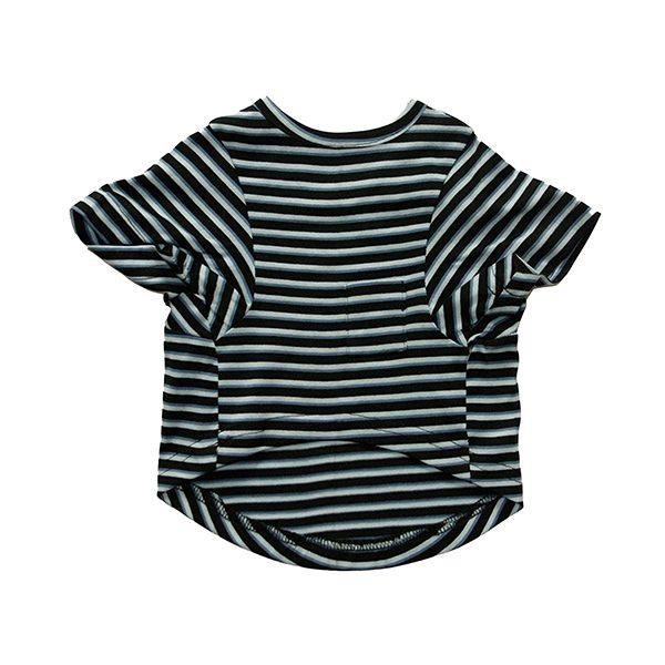 Black Customized Striped Full Sleeves T-Shirt with Treat Pocket, Crew Neck T-Shirt/Tees Apparel for Dogs