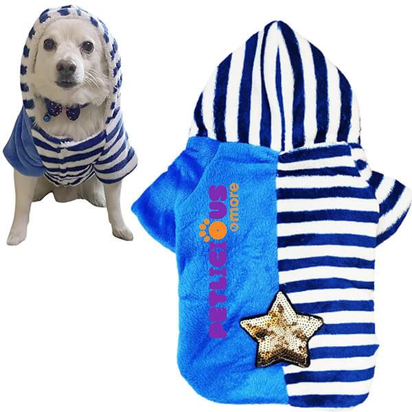 Blue Customized Dogs Winter Hoodie, Soft Fleece Puppy Clothes, Sweatshirt for Small Puppies & Cats