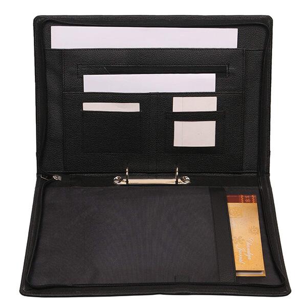 Black Customized Leatherette Material Professional 2 Ring File Folder (20 Leaves)