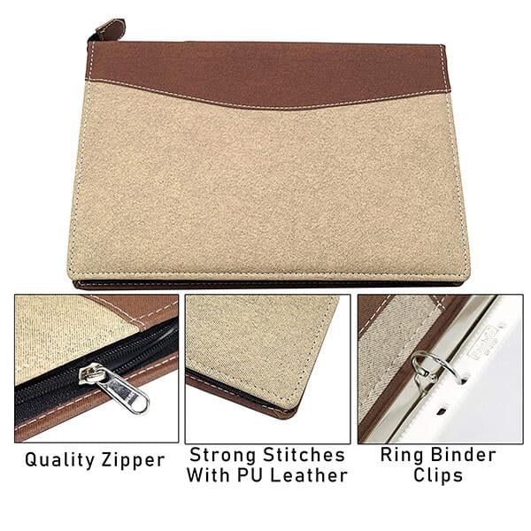 Brown Customized Leather Professional 4 Ring Files and Folders, Documents Holder, Document Bag with 20 Leaves to Store A4 and Legal Size Documents (39 x 27cm)