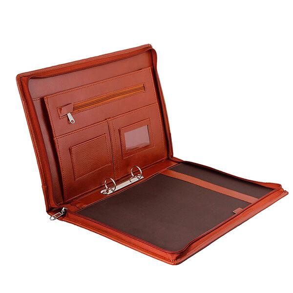 Tan Customized Leatherette Material Professional 2 Ring File Folder, Conference Folder, File with 20 Leaves