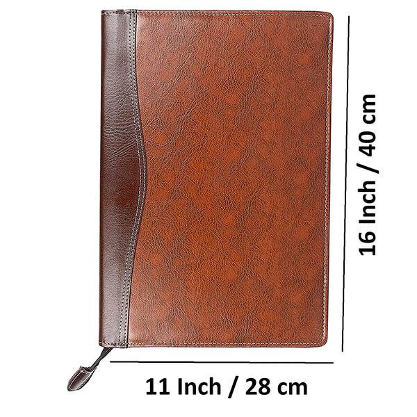 Brown Customized PU Leather Zip File and Folder, B4 Size with 20 Leafs for Holding up to 40 Certificate / Documents