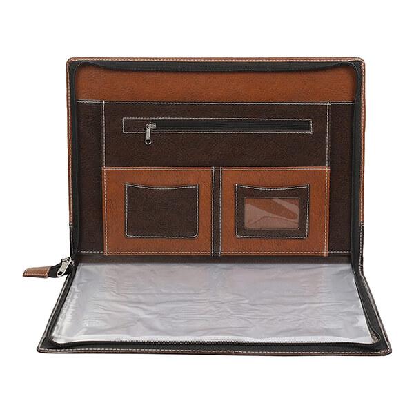 Brown Customized PU Leather Zip File and Folder, B4 Size with 20 Leafs for Holding up to 40 Certificate / Documents