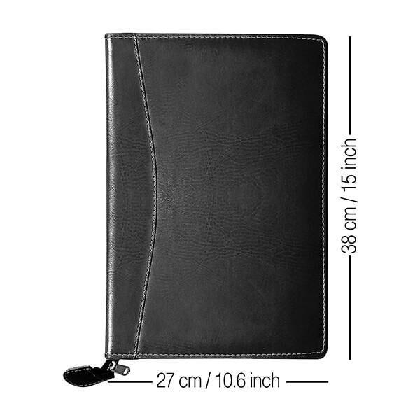 Black Customized Leather Multipurpose 4 Ring File Folder with 40 File Leaves for Documents, Certificate Sections