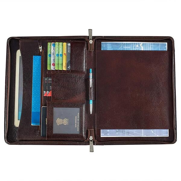 Brown Customized Genuine Leather File Folder to Keep A4 Size Documents, Pen Holder