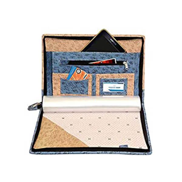 Blue Beige Customized PU Faux Leather Professional File Folder for Certificates, Documents Holder with 20 Leaves (Size-B4)