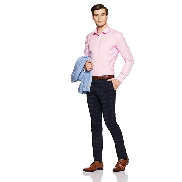 Light pink Customized Park Avenue Men's Plain Slim Fit Formal Shirt