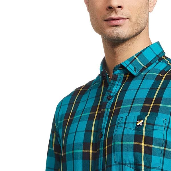 Blue Customized Men's Checkered Regular Casual Shirt