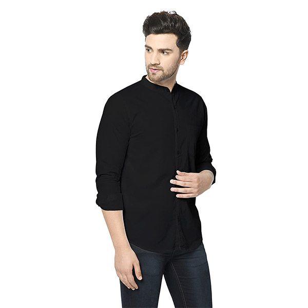 Black Customized Men's Slim Fit Cotton Casual Shirt