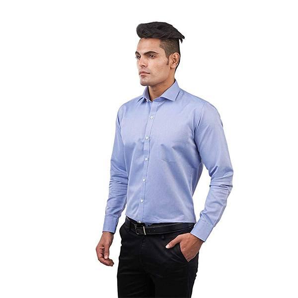Light Blue Customized Plain Oxford Slim Fit Solid Formal Fullsleeves Shirt For Men | Light Weight Fabric With Cutaway Collar & Single Cuff Sleeve