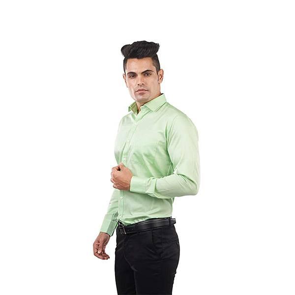 Green Customized Men's Slim Fit Formal Shirt | Full Sleeves Light Weight Fabric With Cutaway Collar & Single Cuff Sleeve