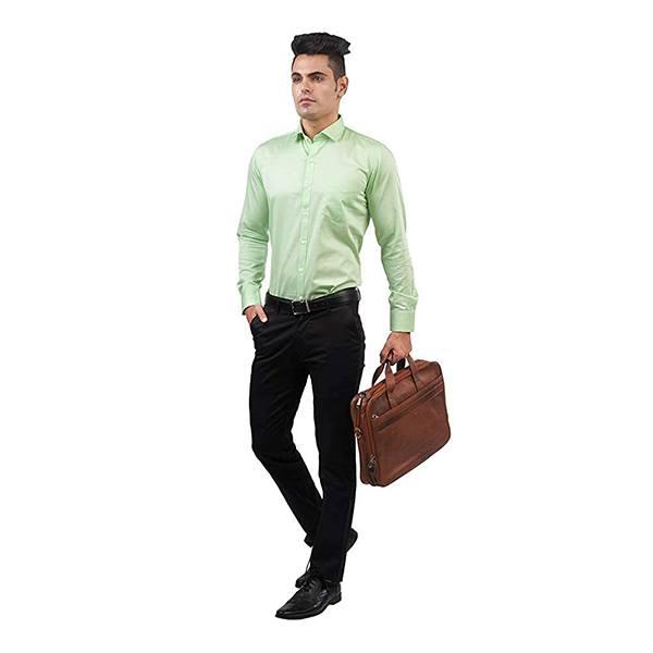 Green Customized Men's Slim Fit Formal Shirt | Full Sleeves Light Weight Fabric With Cutaway Collar & Single Cuff Sleeve