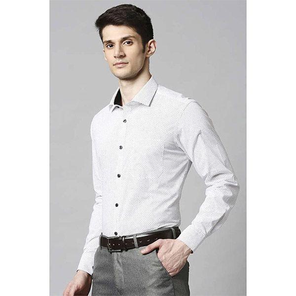White Customized Men's Slim Fit Printed Cutaway Collar Formal Shirt