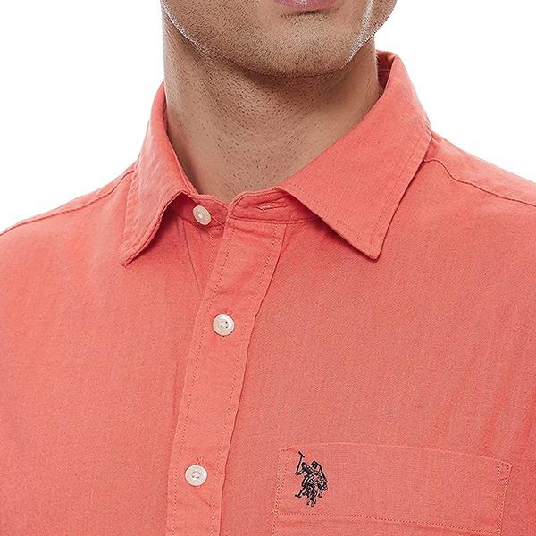 Orange Customized US Polo Association Men's Solid Regular Button Down Shirt