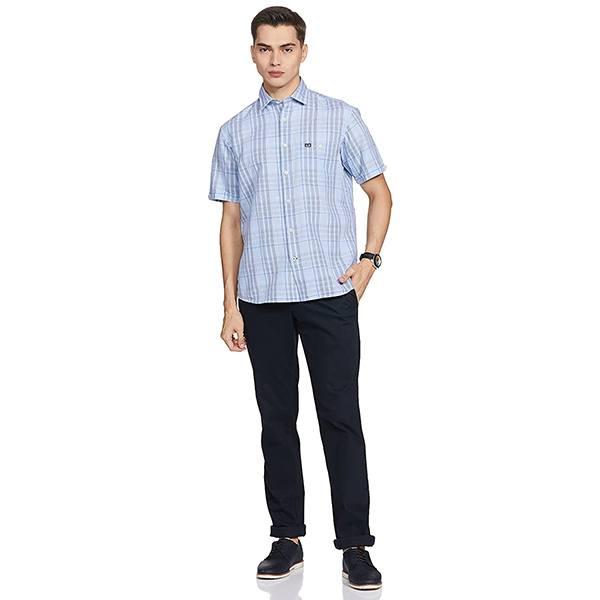 Blue Customized Men's Checkered Regular Shirt