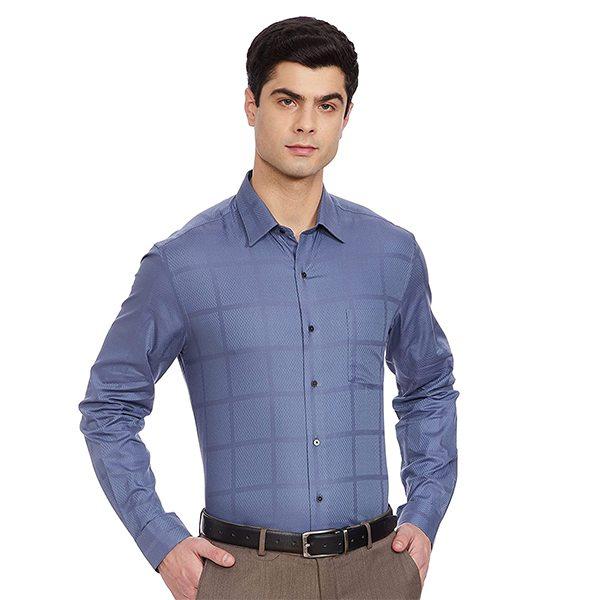 Blue Customized Men's Checkered Slim Shirt
