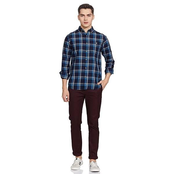 Blue Customized Men's Checkered Regular Fit Shirt