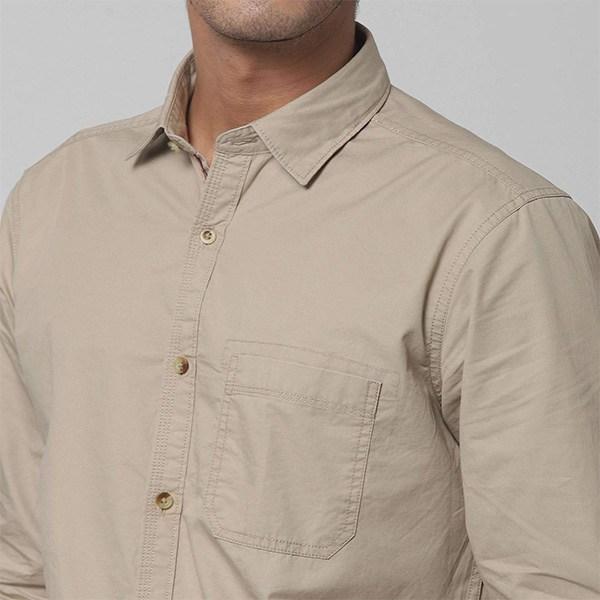Beige Customized Solid Cotton Slim Fit Men's Shirt