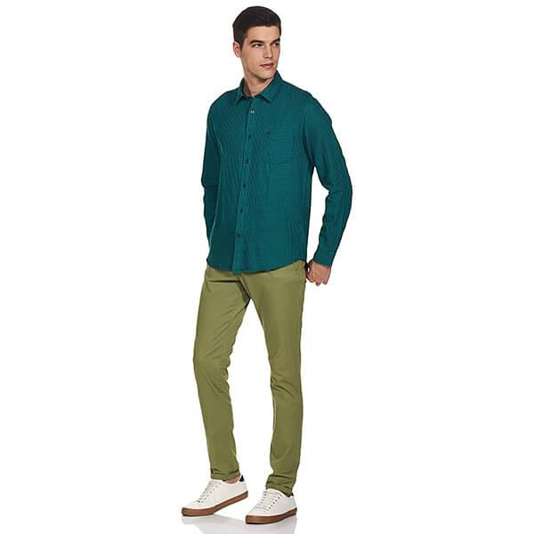 Green Customized Men's Checkered Slim Shirt