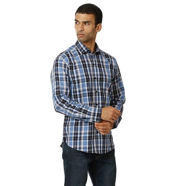 Blue Customized Check Cotton Full Sleeves Casual Shirt for Men II Premium Cotton
