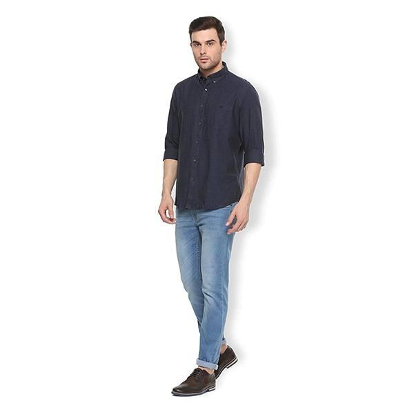 Blue Customized Van Heusen Men's Solid Slim Fit Casual Shirt