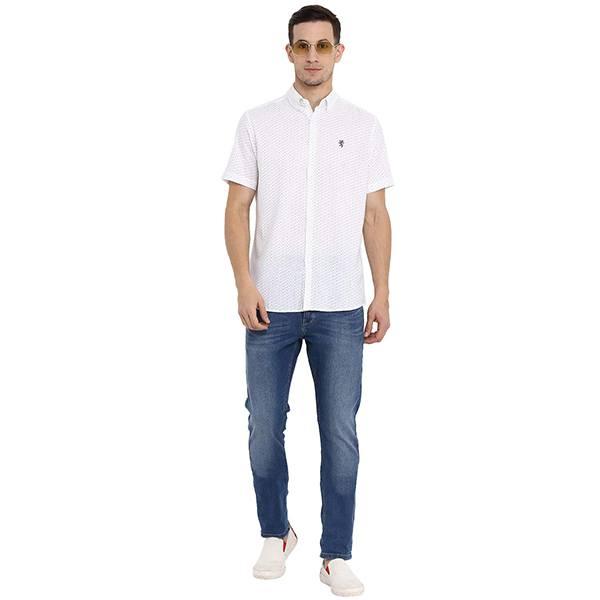 White Customized Red Tape Men's Printed Regular Fit Casual Shirt